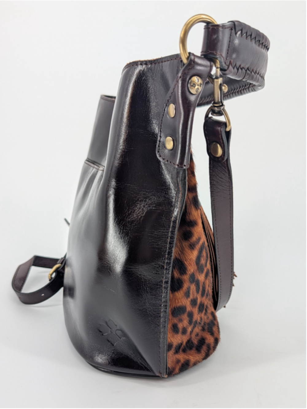 Patricia Nash Torresina Leopard Calf Hair Leather Bucket Bag Crossbody Tassels - Picture 5 of 16